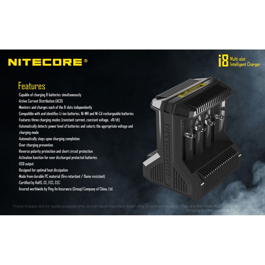 Nitecore New i8 Intelligent Battery Charger Malaysia 2 Pin Plug