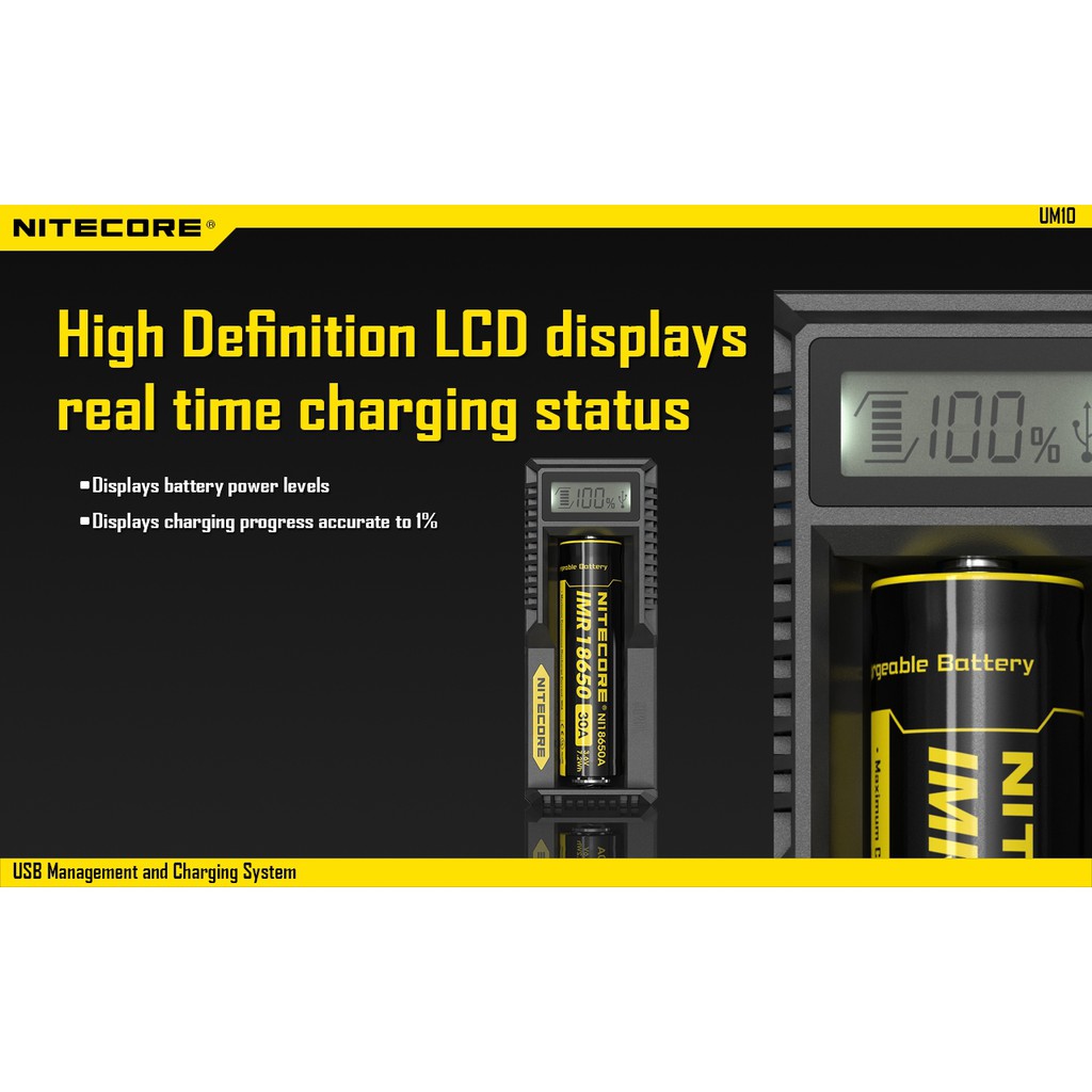 Nitecore UM10 USB Plug Digital Battery Charger Rechargeable IMR Li-ion Battery