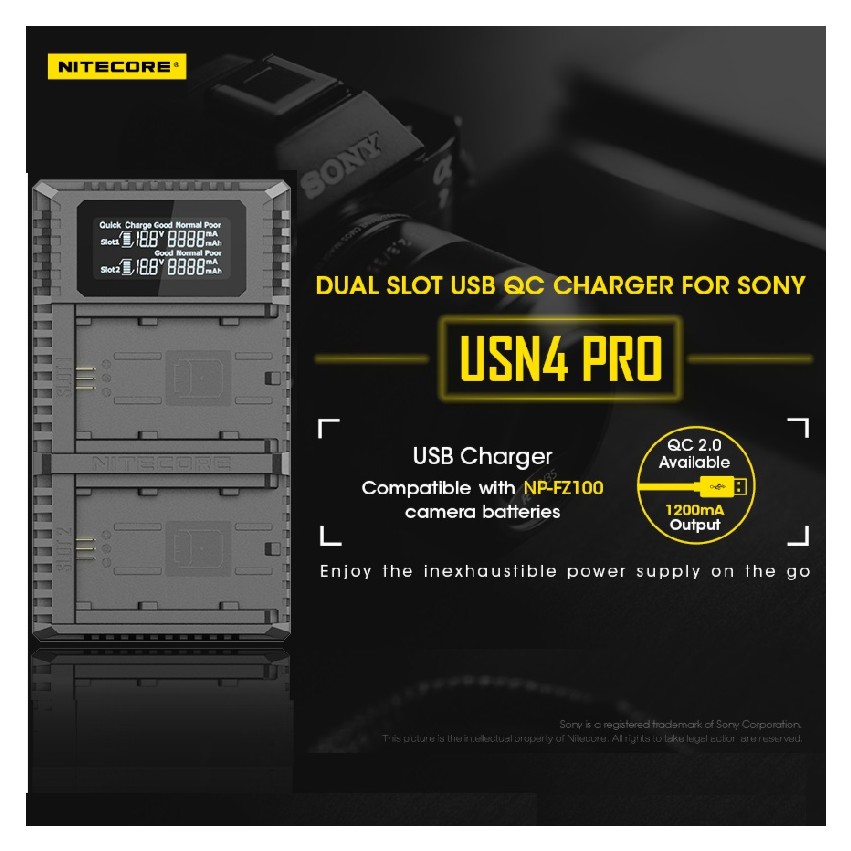 NITECORE USN4 Pro - Dual Slots USB Charger for Sony NP-FZ100 batteries