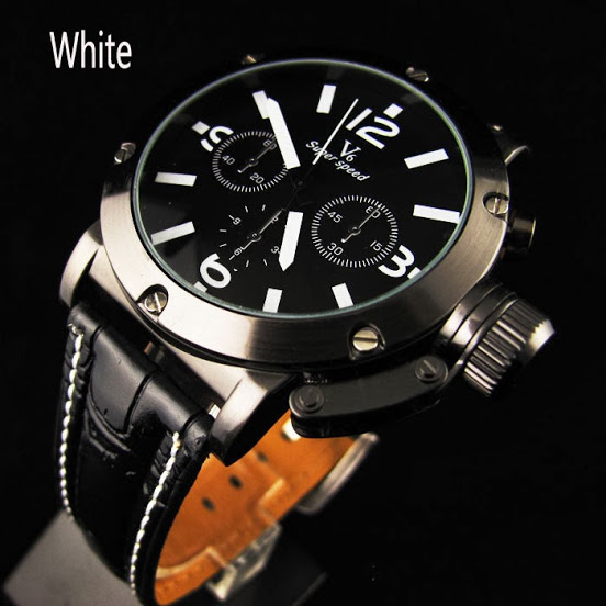 Noble V6 Orange  &amp; White Numerals Black Leather Watch Men Fashion Hour