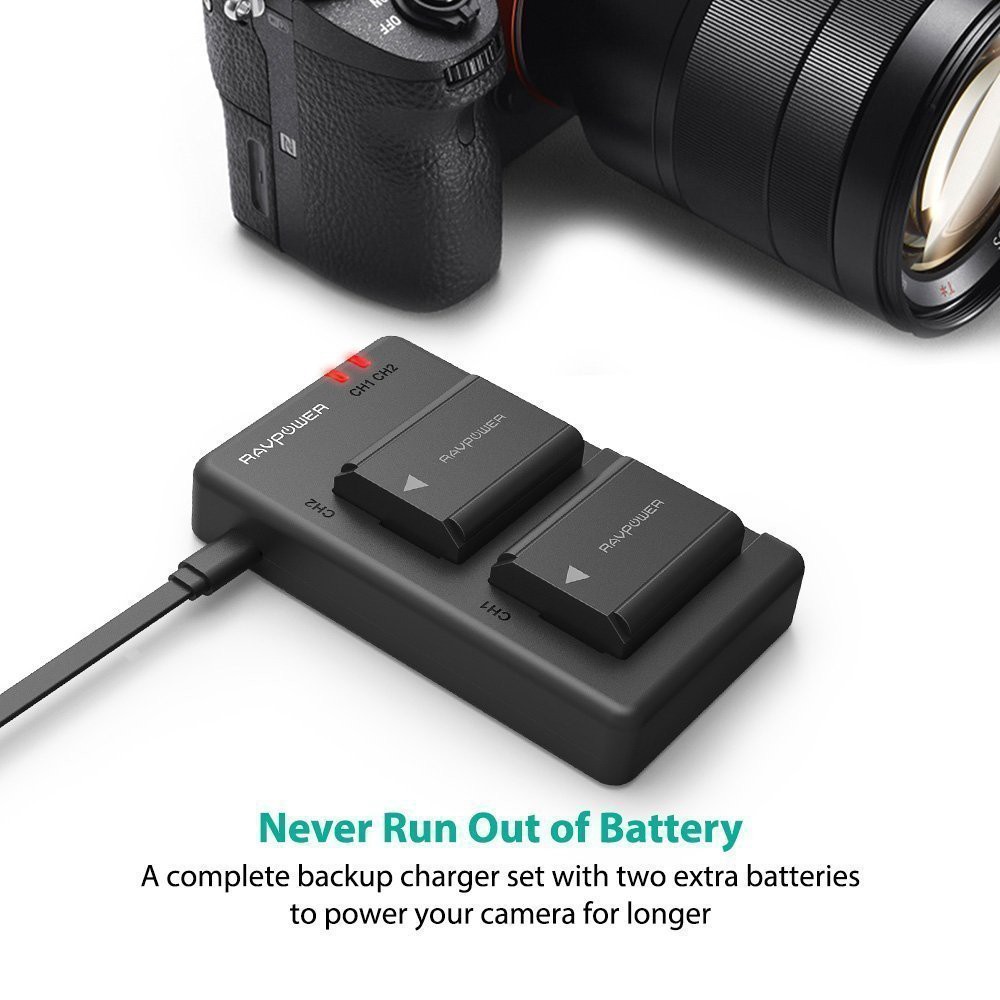 NP-FW50 RAVPower 1100mah Camera Dual Battery Charger Set for Sony Camera