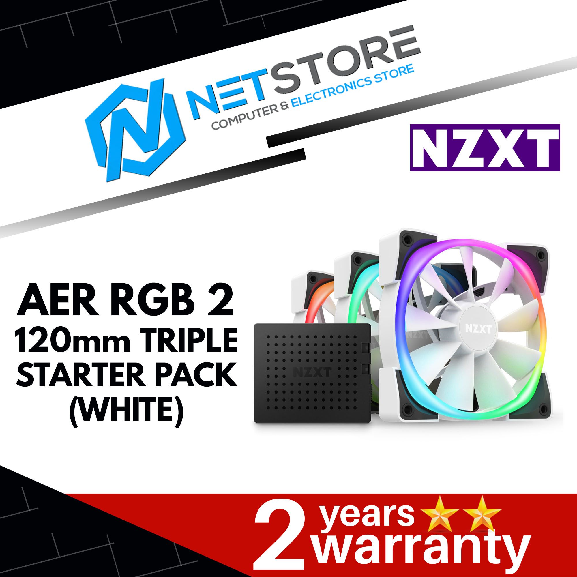 NZXT AER RGB 2 120mm TRIPLE STARTER PACK (WHITE) - HF-2812C-TW