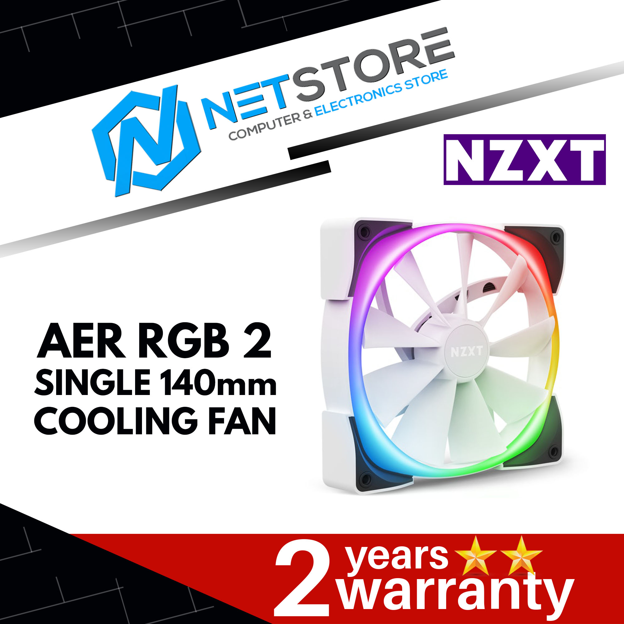 NZXT AER RGB 2 SINGLE PACK 140mm  WHITE COOLING FAN - HF-28140-BW