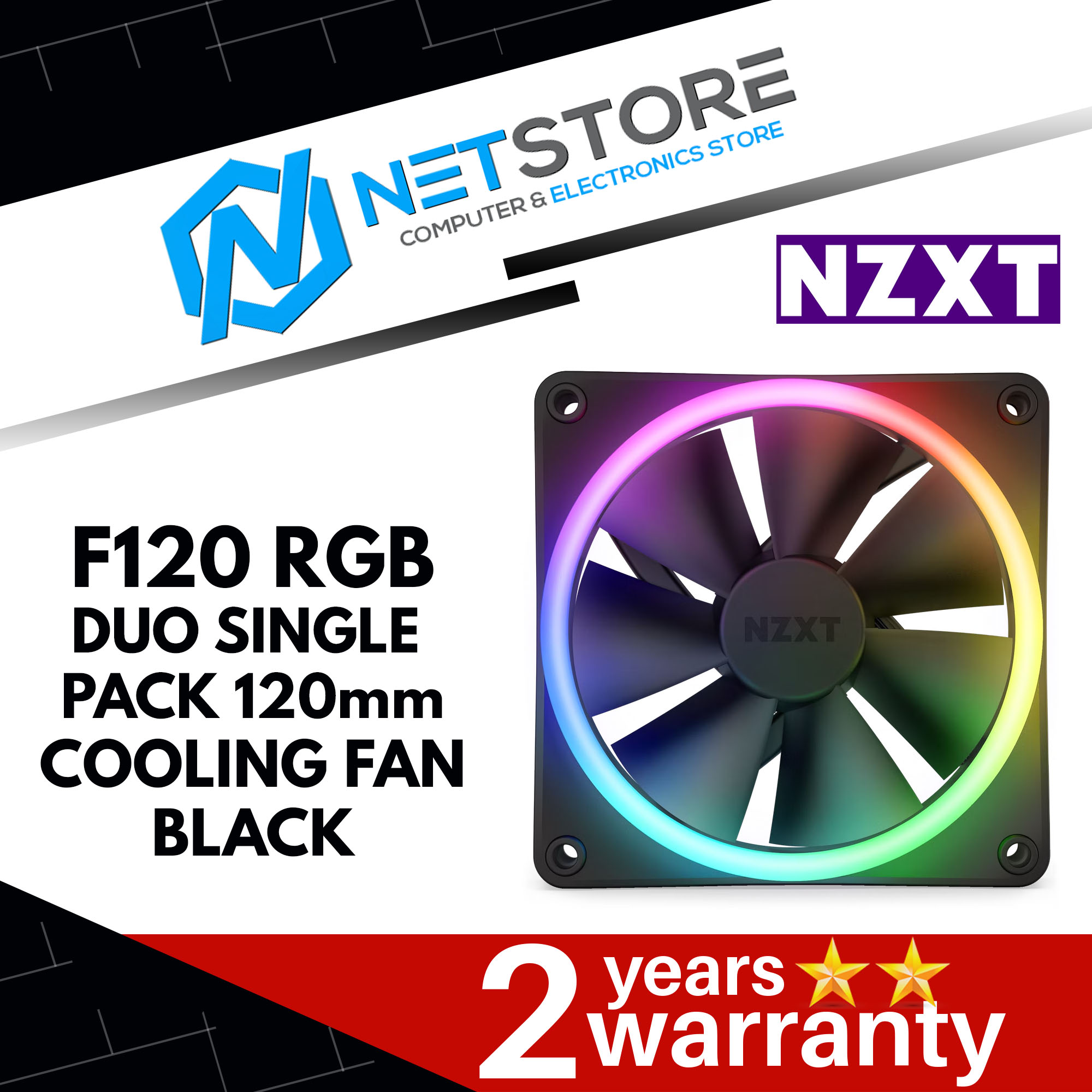 NZXT F120 RGB DUO SINGLE PACK 120mm COOLING FAN BLACK - RF-D12SF-B1