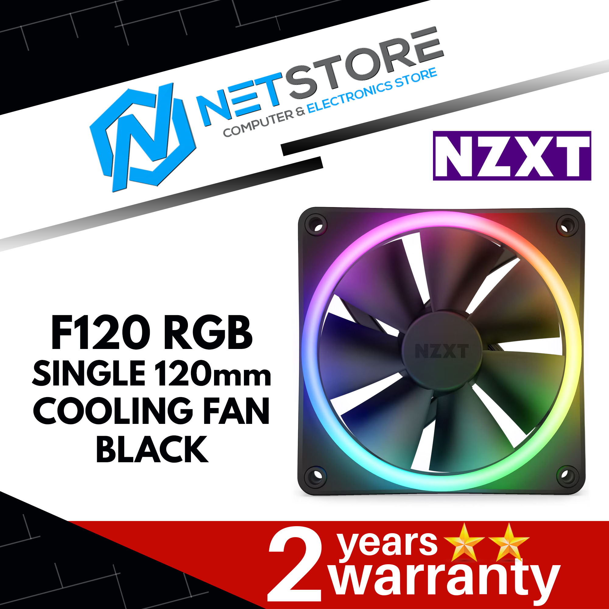 NZXT F120 RGB SINGLE 120mm COOLING FAN BLACK - RF-D12SF-B1