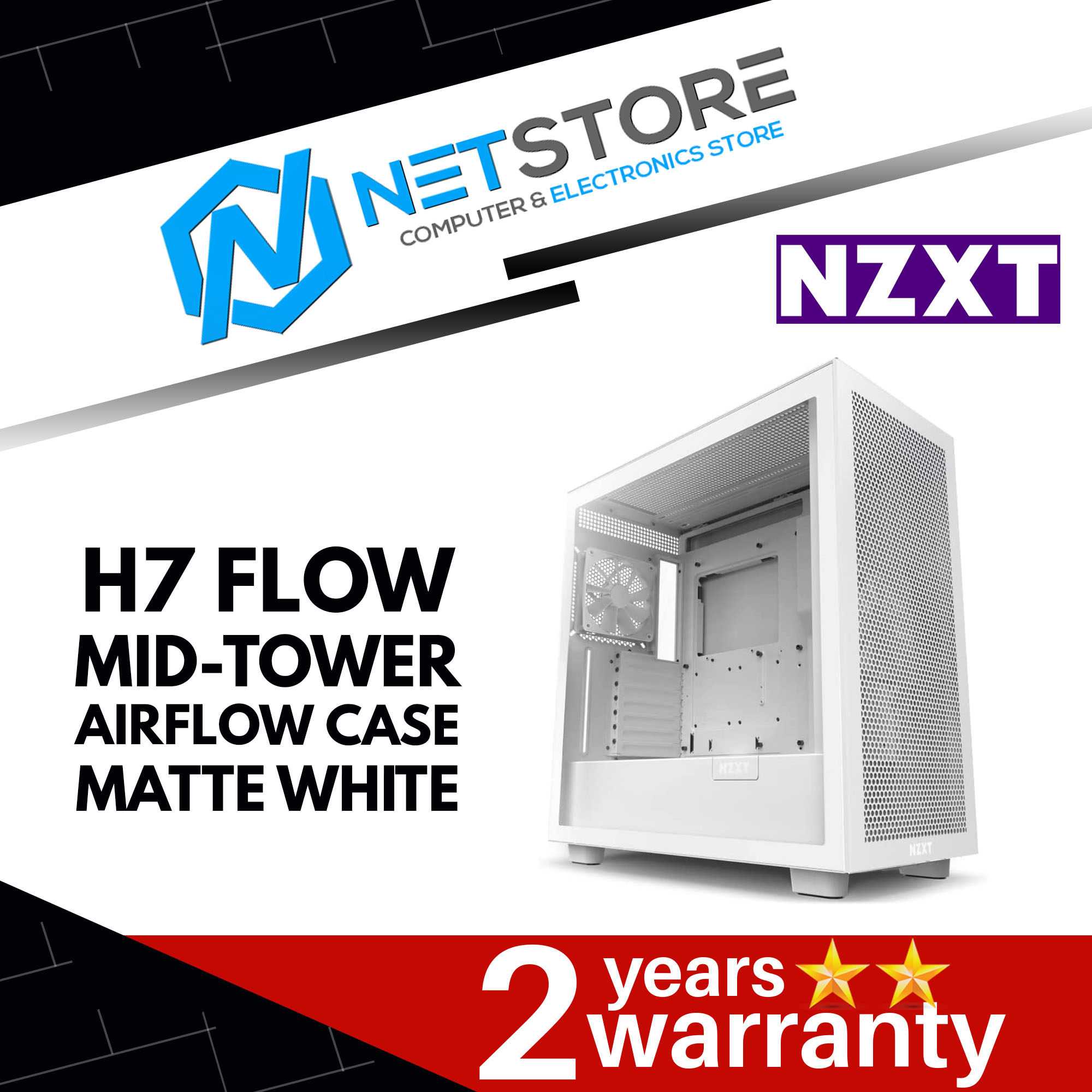 NZXT H7 FLOW MID-TOWER AIRFLOW CASE MATTE WHITE - CM-H71FW-01