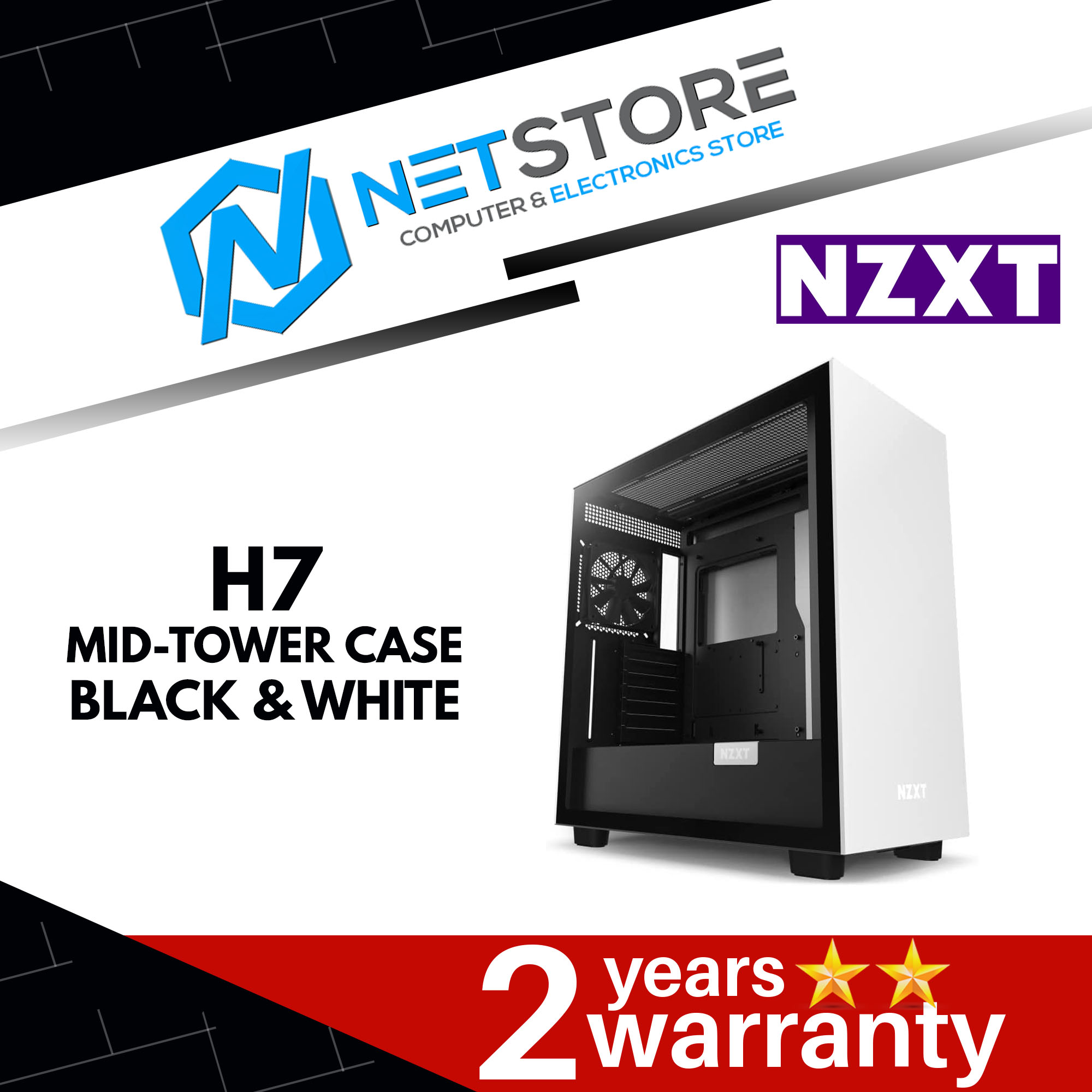 NZXT H7 MID-TOWER CASE MATTE BLACK &amp; MATTE WHITE - CM-H71BG-01