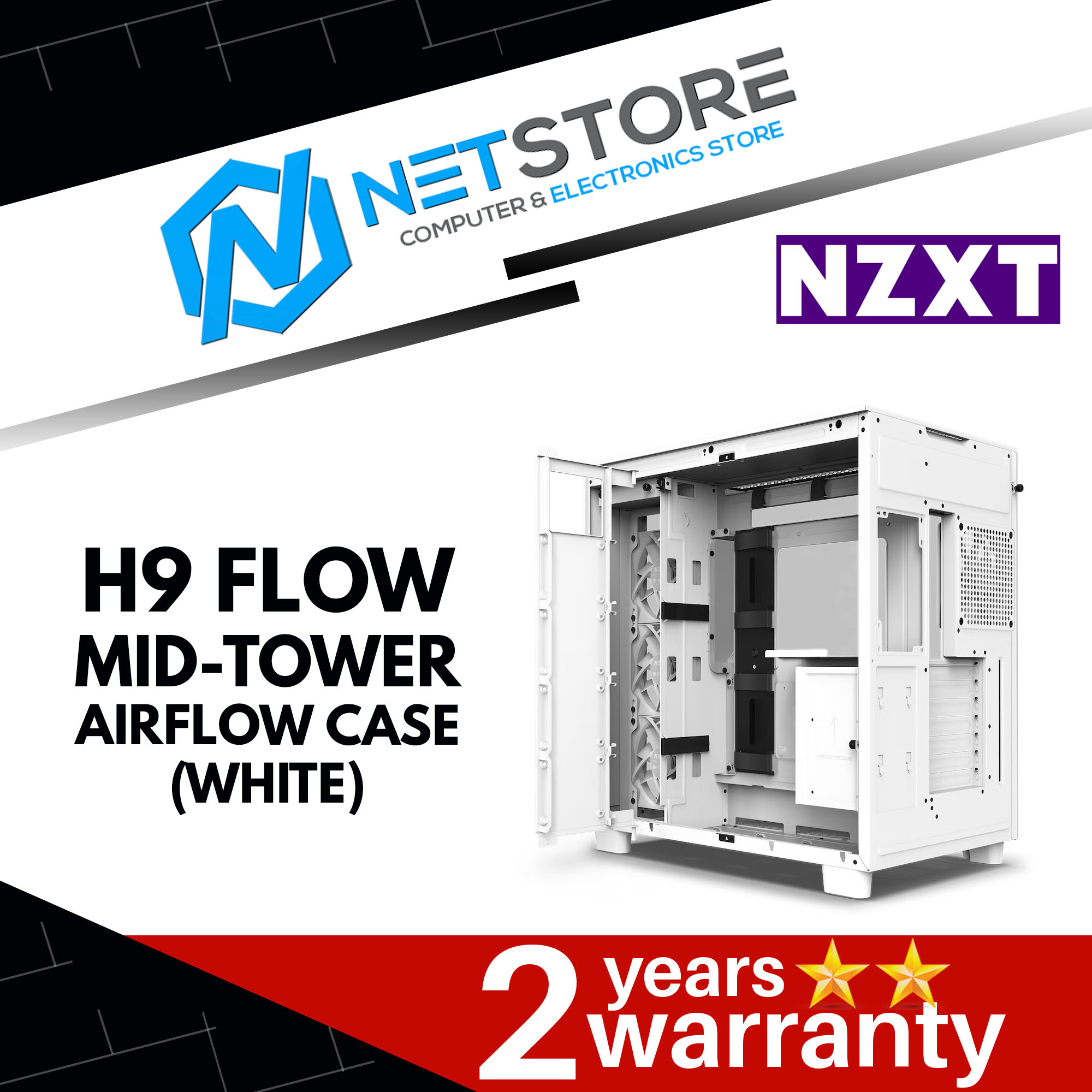 NZXT H9 FLOW MID-TOWER CASE - WHITE -CM-H91FW-01
