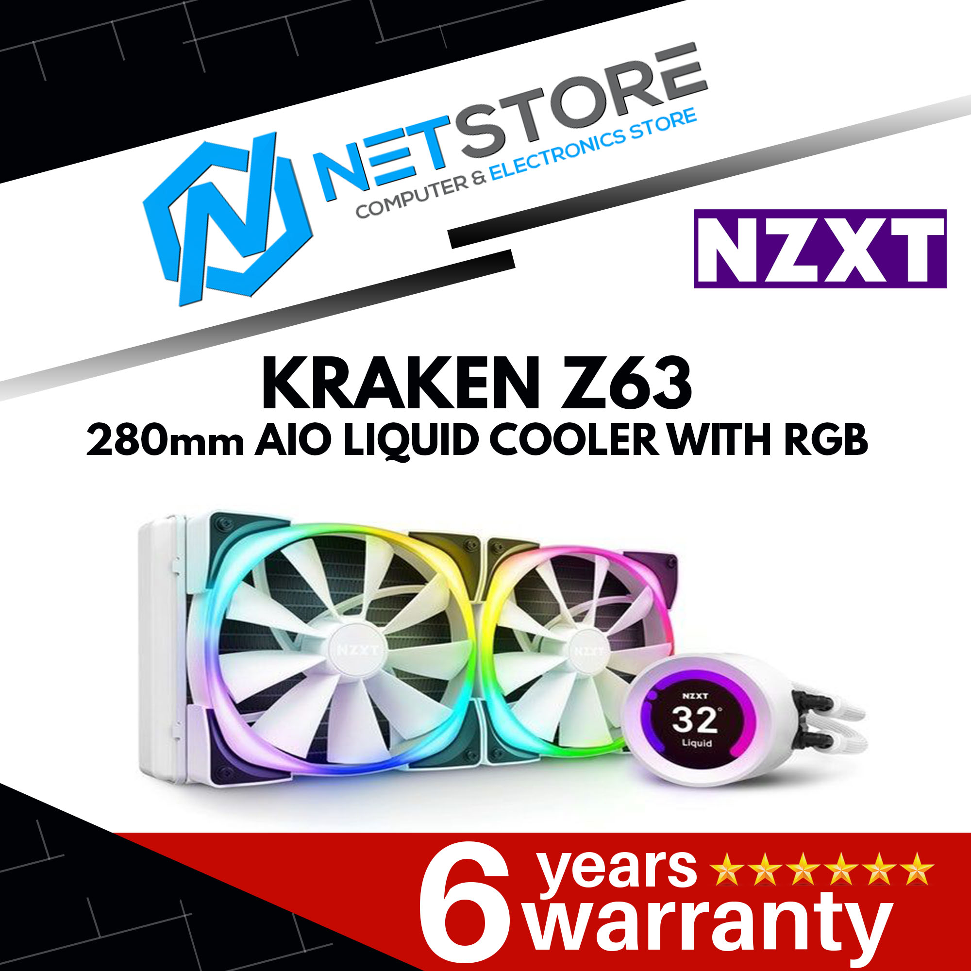 NZXT KRAKEN Z63 RGB WHITE 280mm AIO LIQUID COOLER - RL-KRZ63-RW