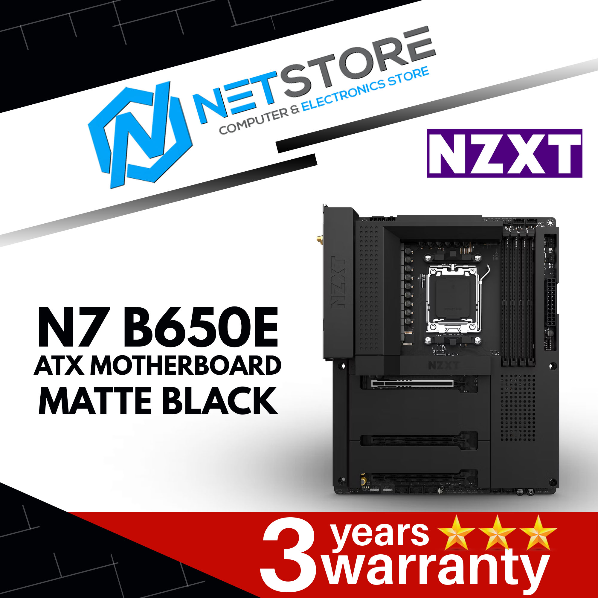 NZXT N7 B650E ATX MOTHERBOARD MATTE BLACK - N7-B65XT-B1