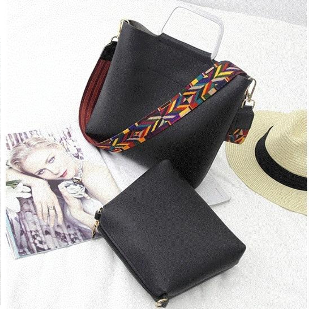 Ootd28 Colourful Strap Pu 2 In 1 Purses Sling Bags Shoulder Handbags