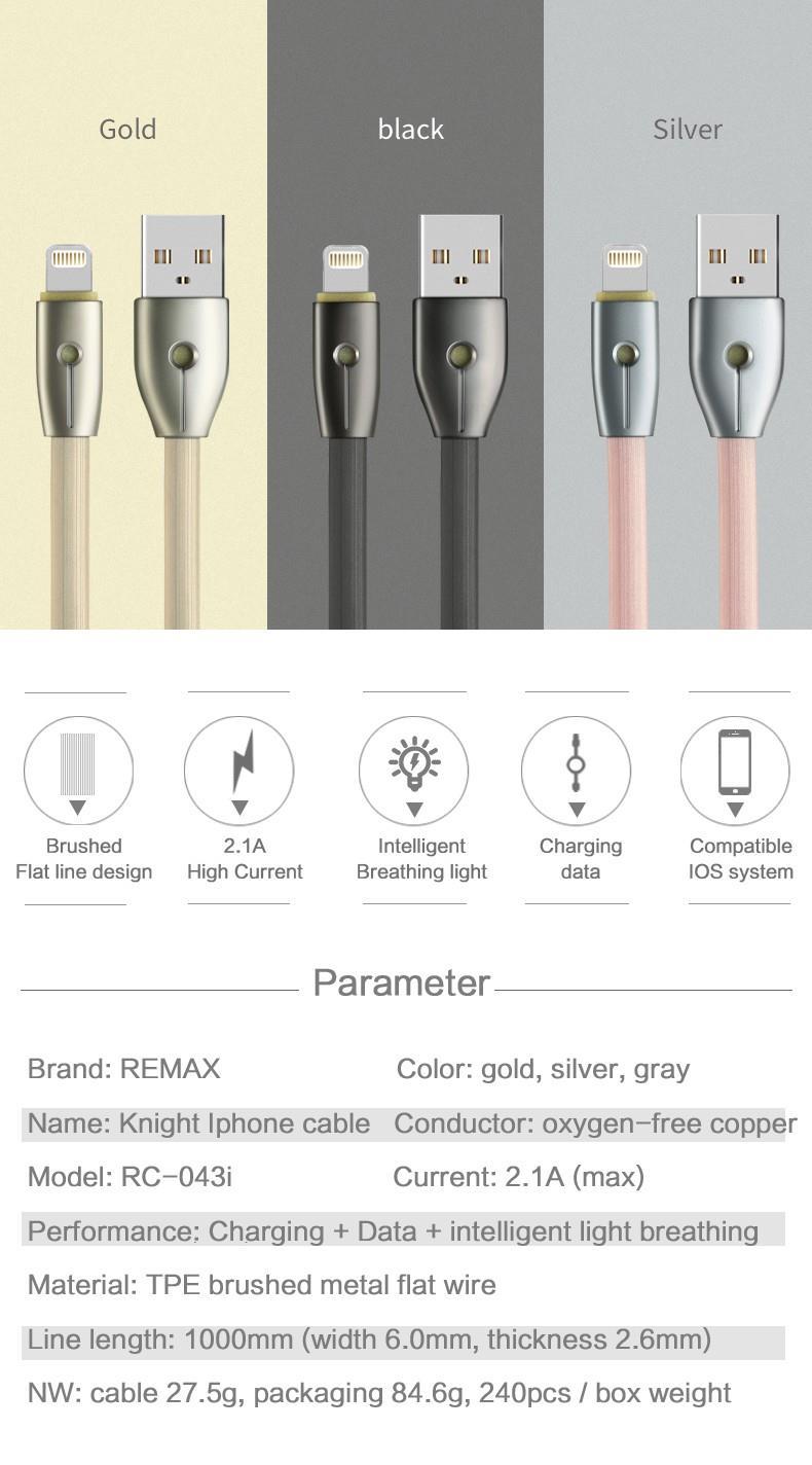 Ori. Remax Kinght Micro USB LED Breathe Cable Wire