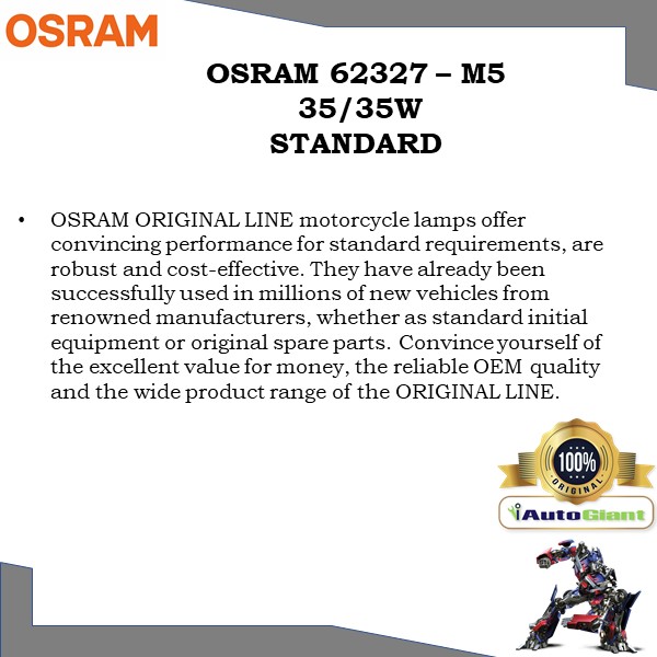 OSRAM 62327 - M5 12V 35/35W STANDARD LAMPU SIGNAL