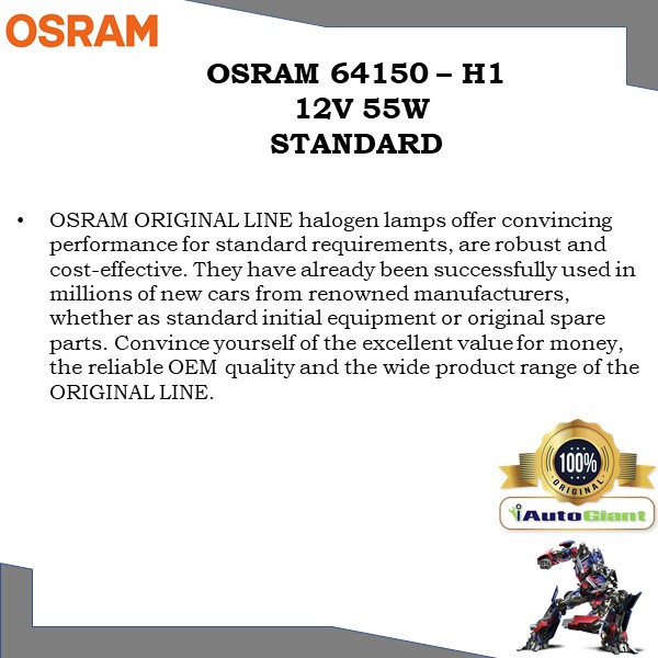 OSRAM 64151 - H3 12V 55W STANDARD LAMPU HALOGEN KERETA