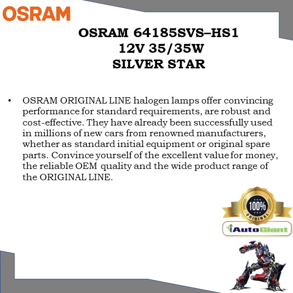 OSRAM 64185SVS - HS1 12V 35/35W SILVER STAR LAMPU MOTOR DEPAN