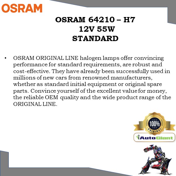 OSRAM 64210 - H7 12V 55W STANDARD LAMPU DEPAN
