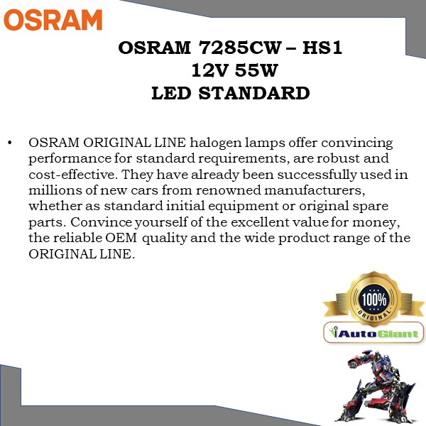 OSRAM 7285CW - HS1 12V 5/5.5W LED LAMPU DEPAN MOTOR