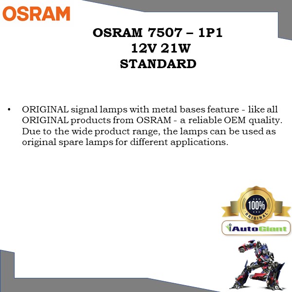 OSRAM 7507 - 1P1 12V 21W STANDARD LAMPU SIGNAL OREN