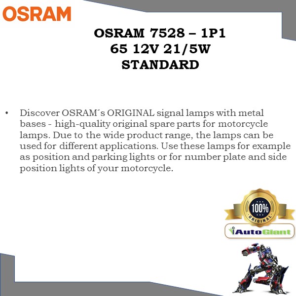 OSRAM 7528 - 1P1 65 12V 21/5W STANDARD LAMPU KERETA HALOGEN