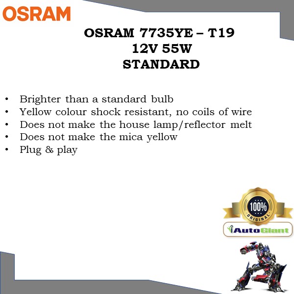 OSRAM 7735YE - T19 12V 5/5.5W STANDARD LAMPU DEPAN KUNING