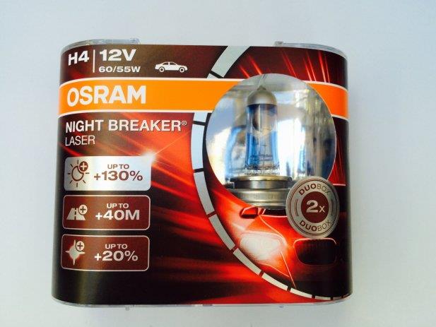 OSRAM Night Breaker Laser H4 +130% Xenon White Headlight Car Bulb (1SE