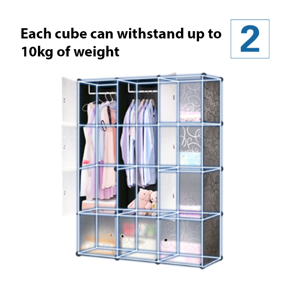 OSUKI Living Cabinet Wardrobe 12 Cubes With 2 Hanger (Black White)