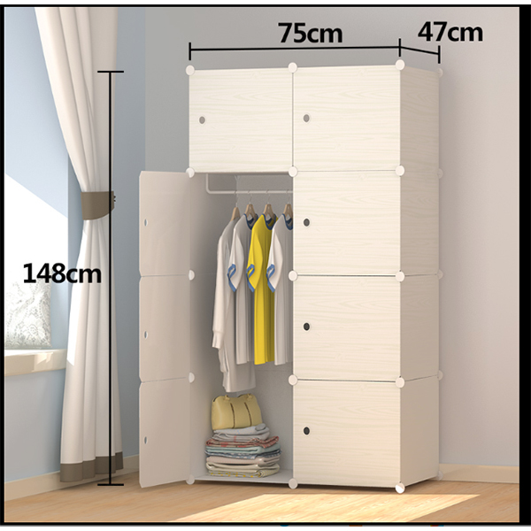 OSUKI Living Cabinet Wardrobe 8 Cubes With 1 Hanger (Wood White)
