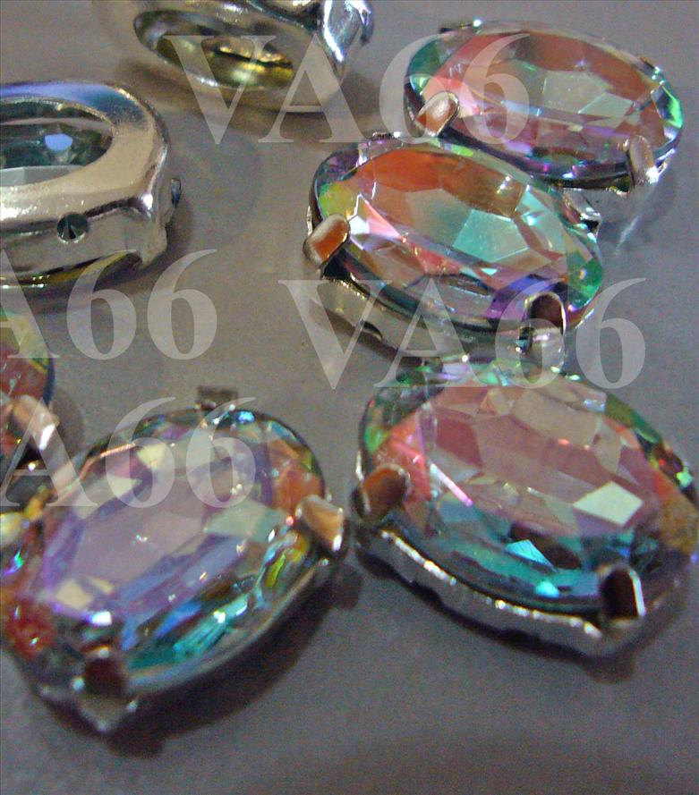 Oval Sew On Rhinestones Crystal Crystal AB DIY 15 10mm x 14mm 4 hole L
