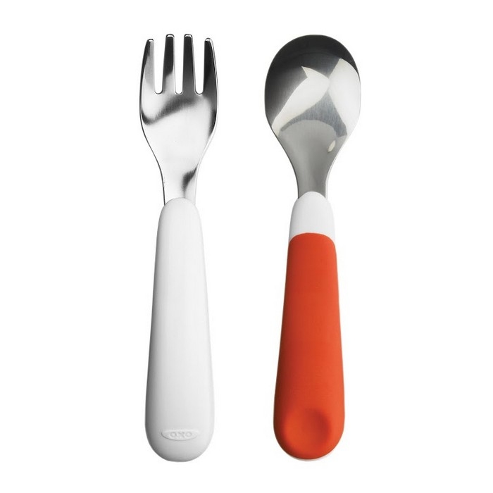 Oxo Tot Stainless Steel Fork And Spoon Set - Orange