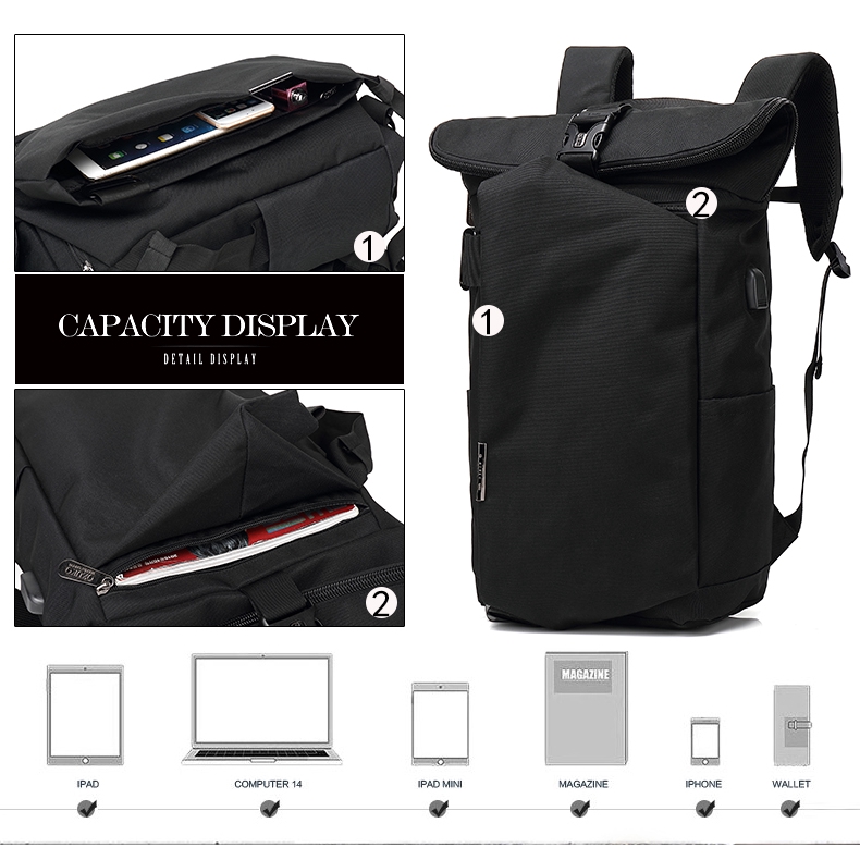 OZUKO Brand New Backpack Fashion USB Charging Laptop Bag Casual Waterproof Tra