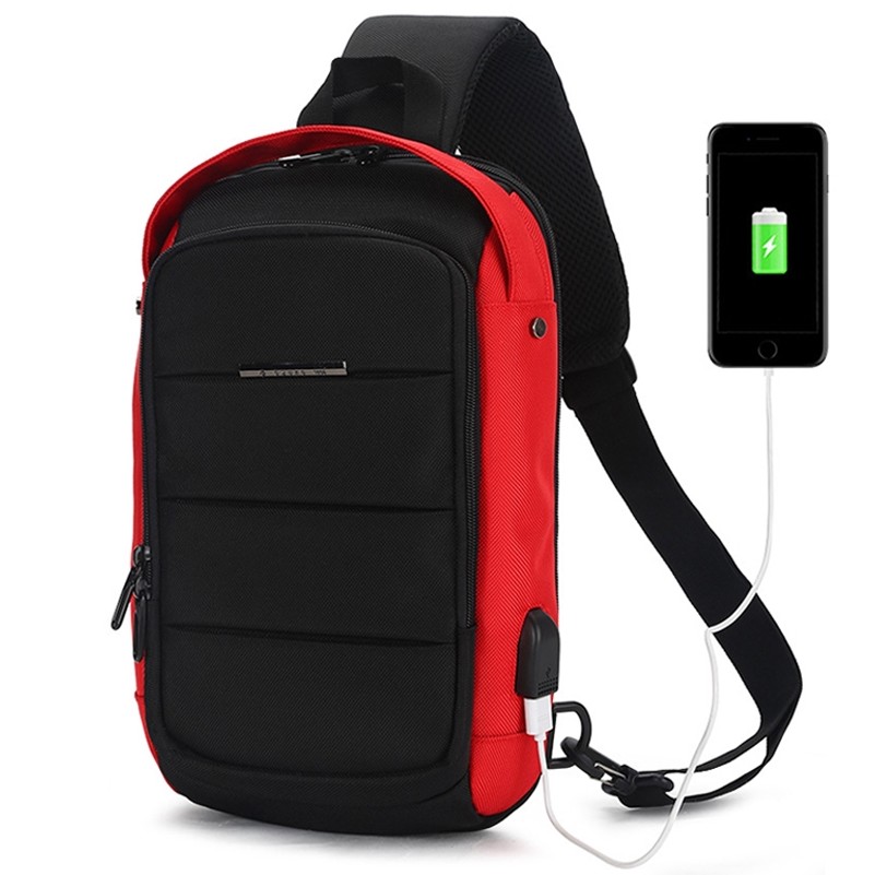 OZUKO Sling Bag USB Charging Crossbody Chest Bag for Men Waterproof New Casual