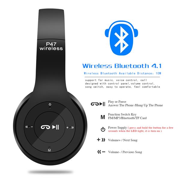 P47 Mini Bluetooth Wireless Headphones Headset Earphone Folding Wit