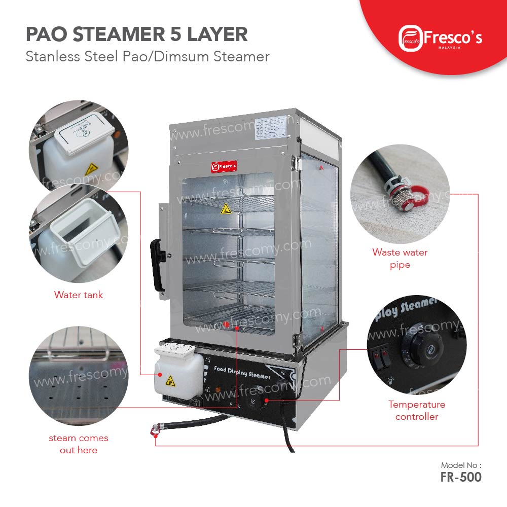 Pao Steamer 5 Layer Stainless Steel Fresco Dim Sum Steamer 1200w