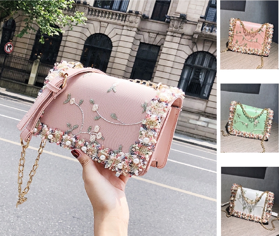 Pearl Floral Sling Shoulder Women Handbag Gift Beg