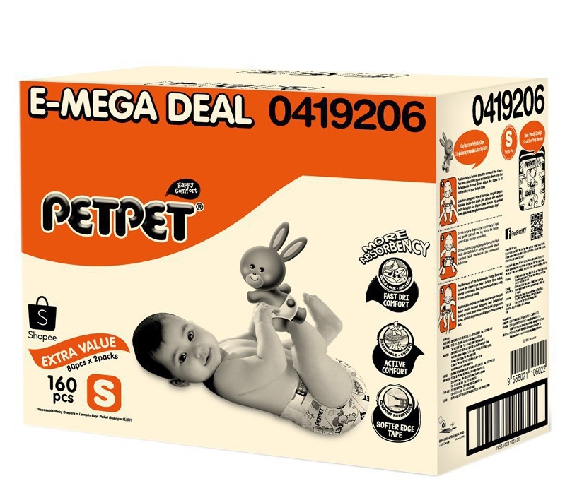 PETPET E-Mega Tape Diaper - S80/M72/L60/XL50 (2 Packs)