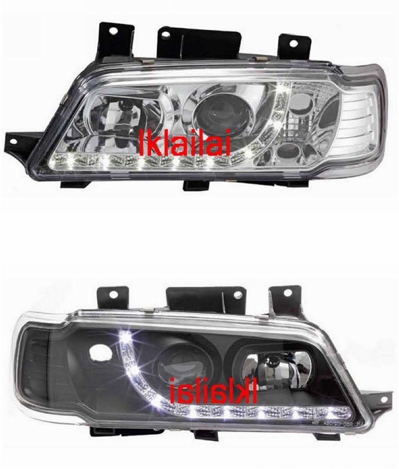 Peugeot 405 Crystal Projector Head Lamp DRL R8 [Chrome/Black]