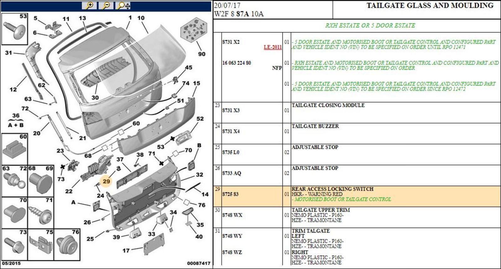 PEUGEOT 508 - TAILGATE ACCESS LOCKI (end 10/31/2019 8:46 AM)