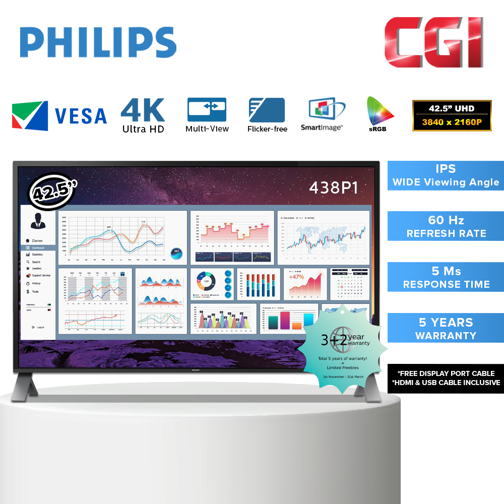 Philips 42.5 &quot; 438P1 5ms 4K Ultra HD LCD Monitor