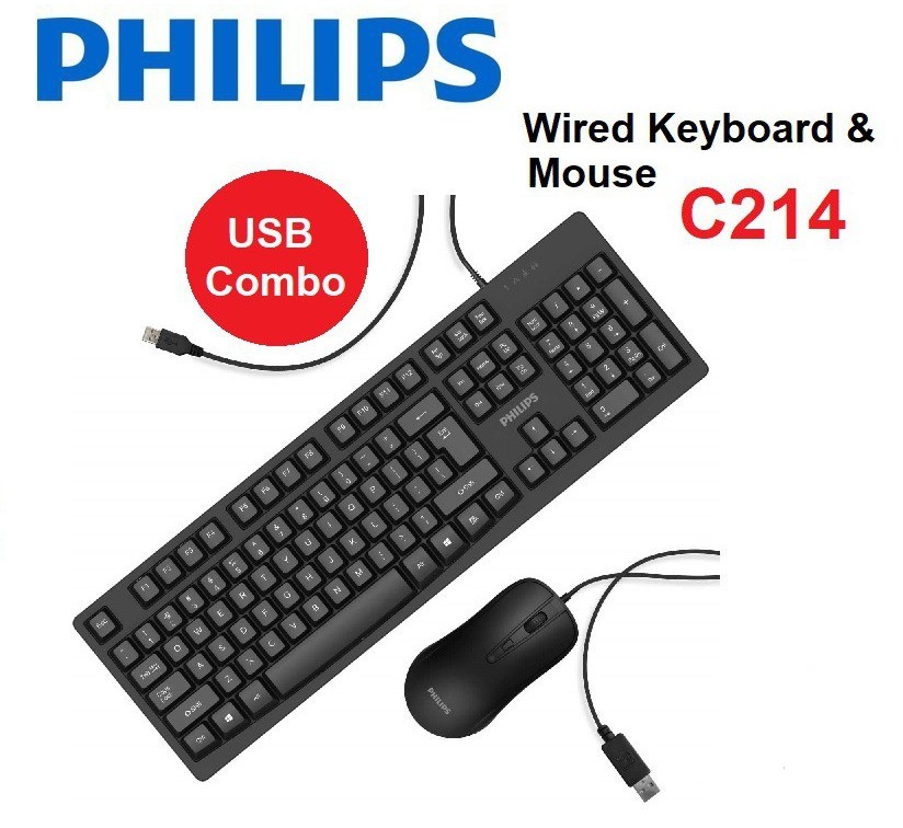 Philips C214 Wired Keyboard + mouse - USB Combo ( SPT6214 )