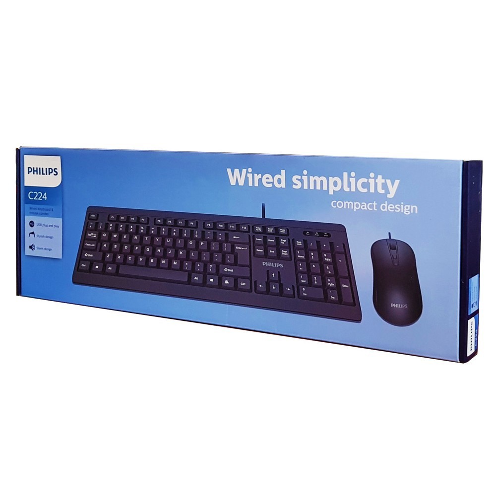 Philips C224 Wired Keyboard and USB Mouse Combo Set - Black ( SPT6224 )