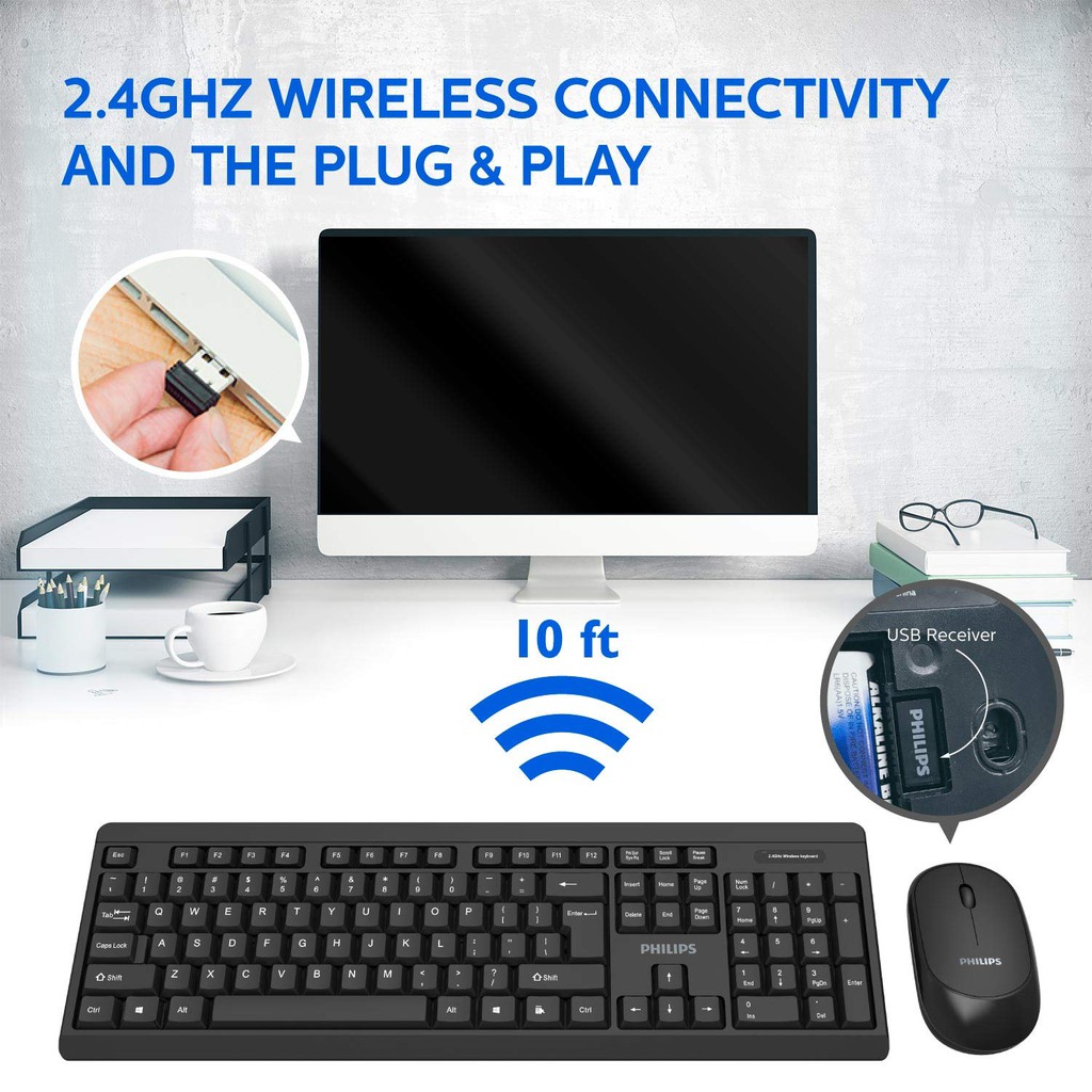 Philips C324 - Wireless USB Keyboard Mouse combo SPT6324 3 buttons 2.4GHz Wire