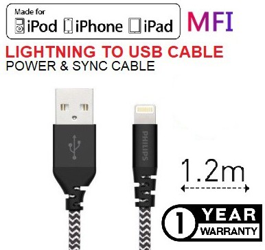 Philips DLC4542VB-BK USB A to MFI Lightning Braid Phone Cable 1.2M (Black)