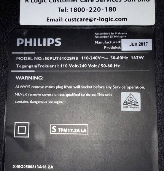 Philips LCD TV 50PUT6102S/98 Power Supply Board