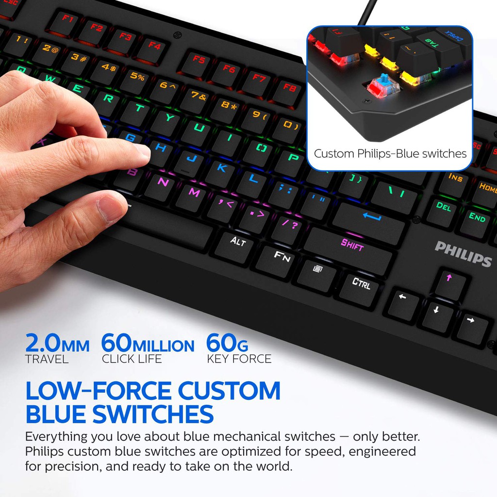 Philips SPK8413 Gaming Mechanical Keyboard RGB Super Resistant Anti Ghosting A