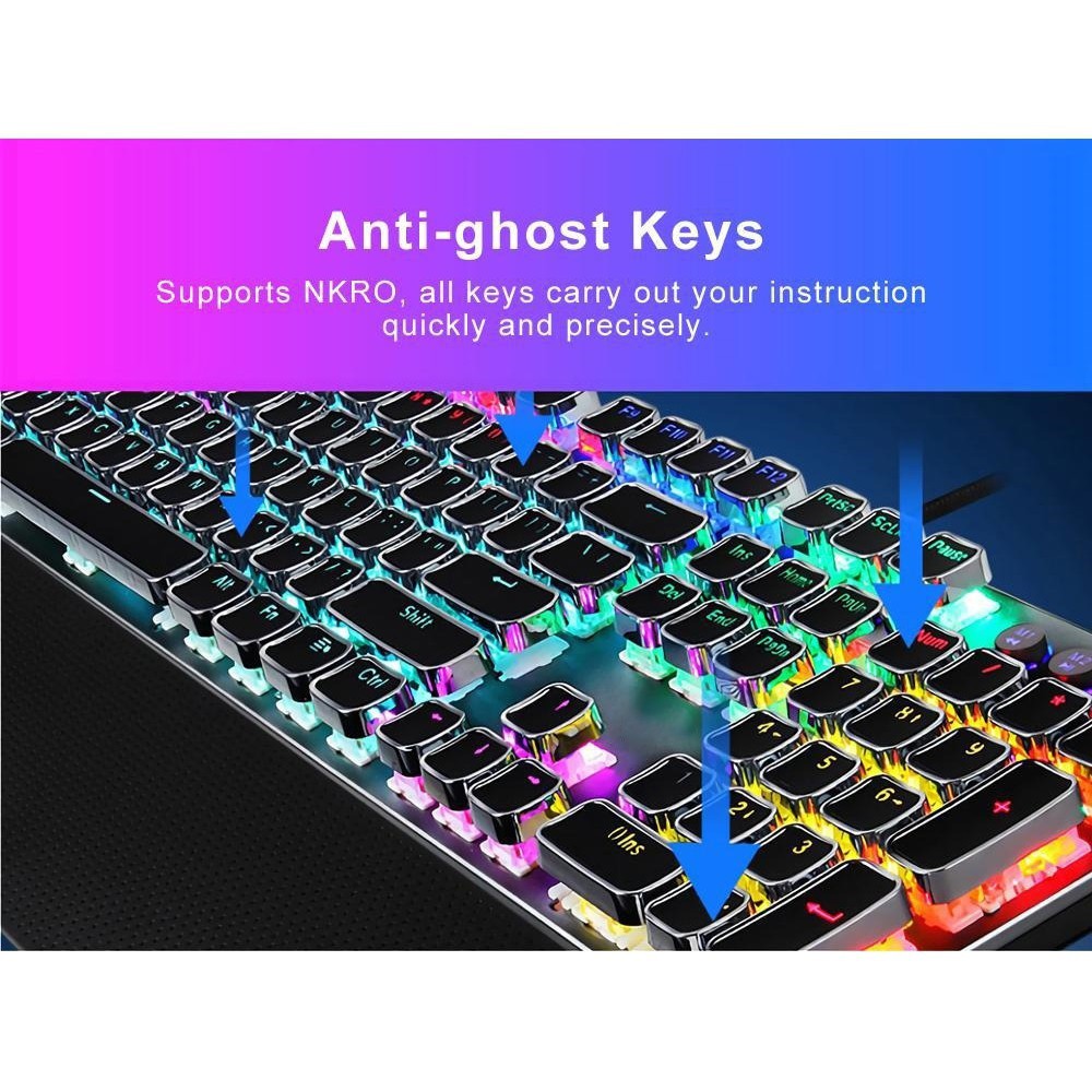 Philips SPK8614 USB Wired Mechanical Gaming Keyboard with Rainbow Backlit Wris