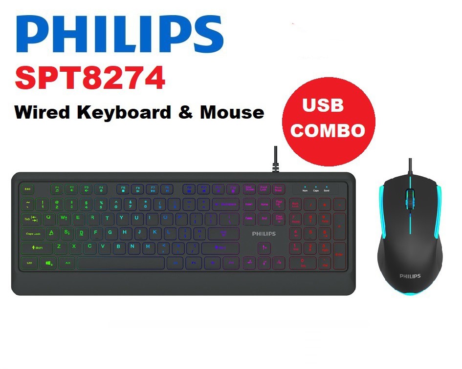 PHILIPS SPT8274 - Wired USB Keyboard  &amp; Mouse Combo Set - 1200dpi
