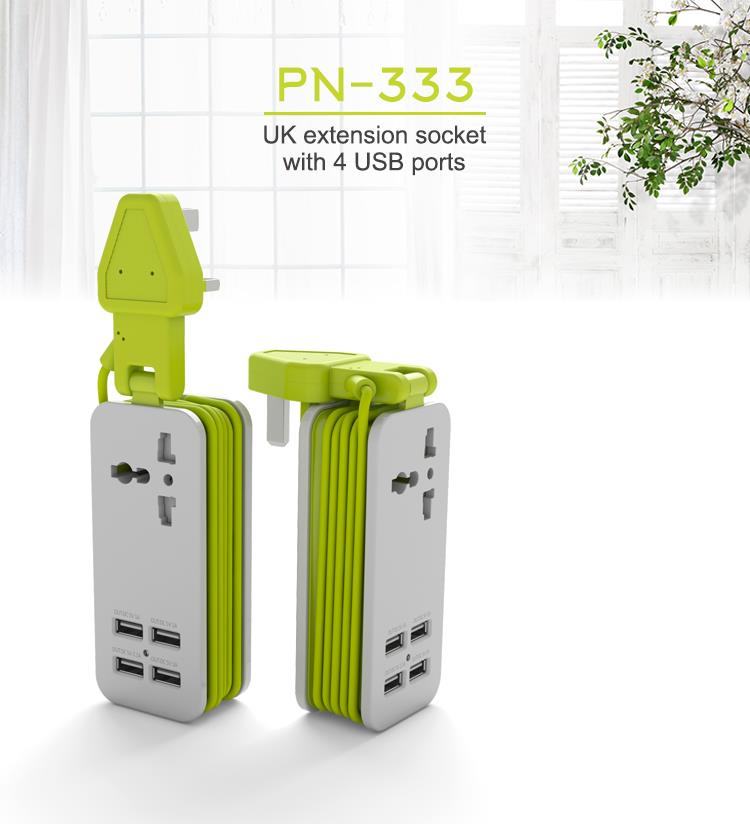 Pineng 333 PN333 Power Extension Socket w 4x USB Port 4.2A Charger