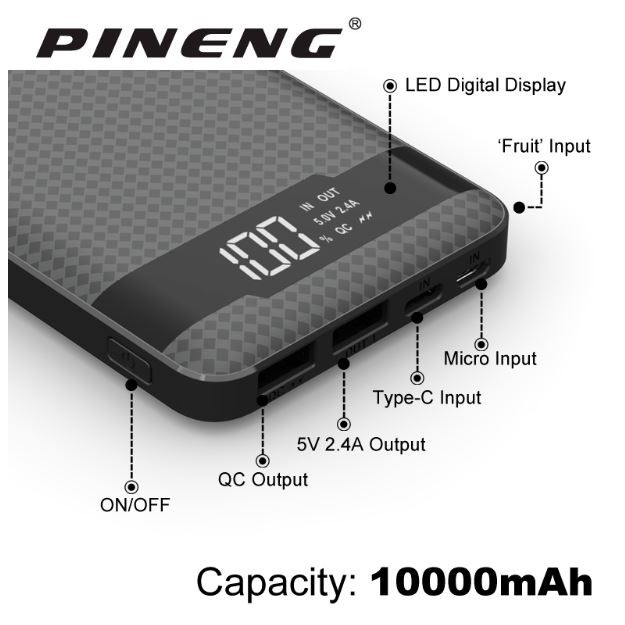 Pineng PN-961 Qualcomm Quick Charge 3.0 PN961 Power Bank 10000mAh