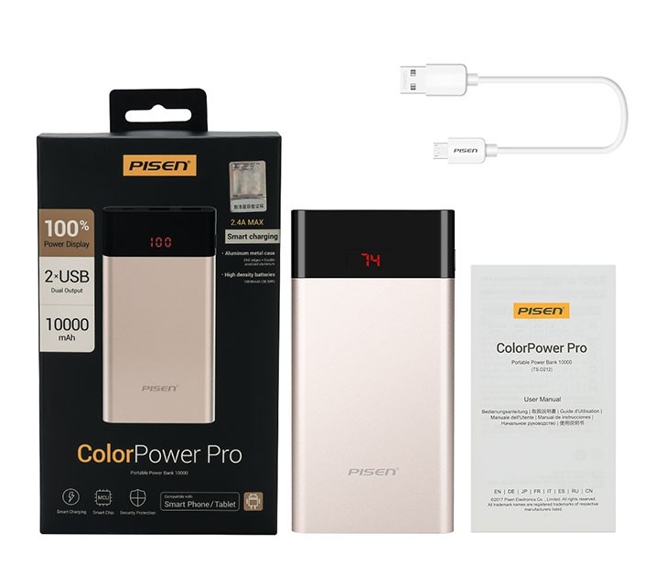 Pisen Premium LED Color Pro 2 USB port - Premium Gold 10000mAh