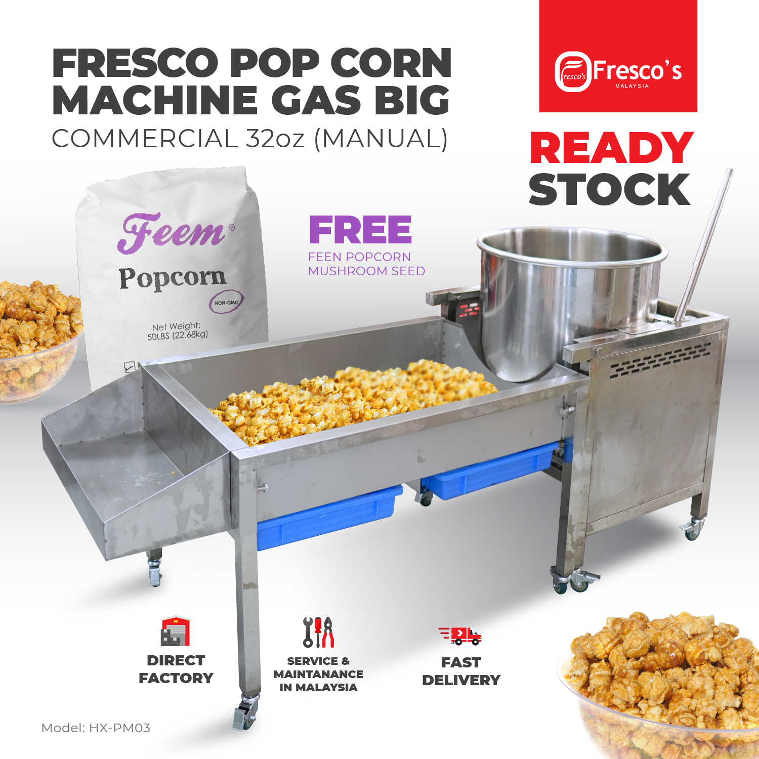 Popcorn Machine Gas Big Commercial Manual 32oz